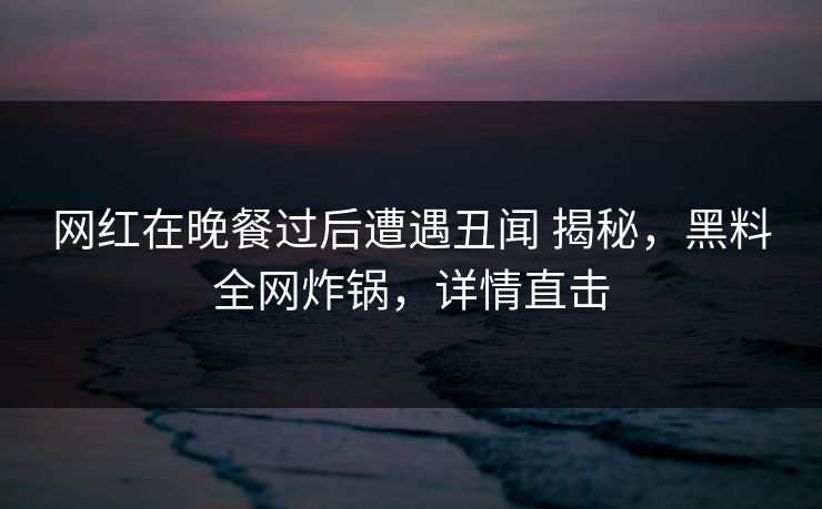 网红在晚餐过后遭遇丑闻 揭秘，黑料全网炸锅，详情直击