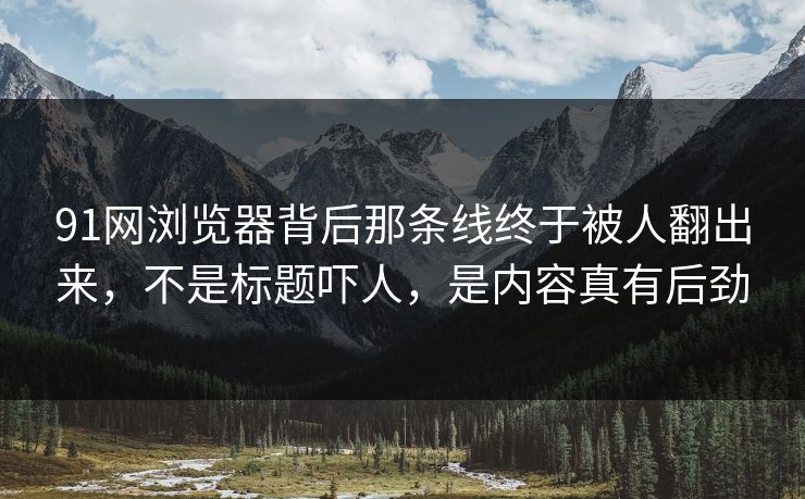 91网浏览器背后那条线终于被人翻出来，不是标题吓人，是内容真有后劲